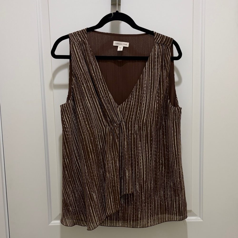 Coldwater Creek Brown Metallic-Striped V-Neck Sleeveless Camisole